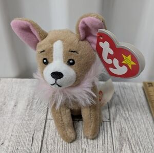 Ty Plush Dog with Pink Ears and Fluffy Neck